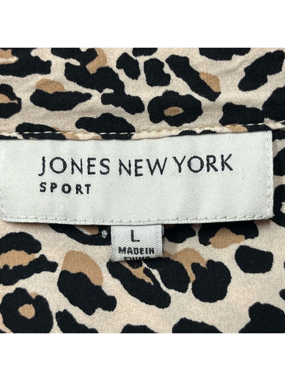 Jones New York Signature Women's Top Large Roll Tab Sleeve Animal Print Blouse - Picture 7 of 11